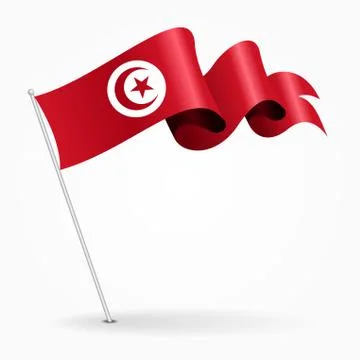 Tunisian pin wavy flag. Vector illustration Stock Illustration