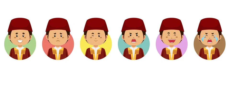 Tunisians Avatar with Various Expression Stock Illustration