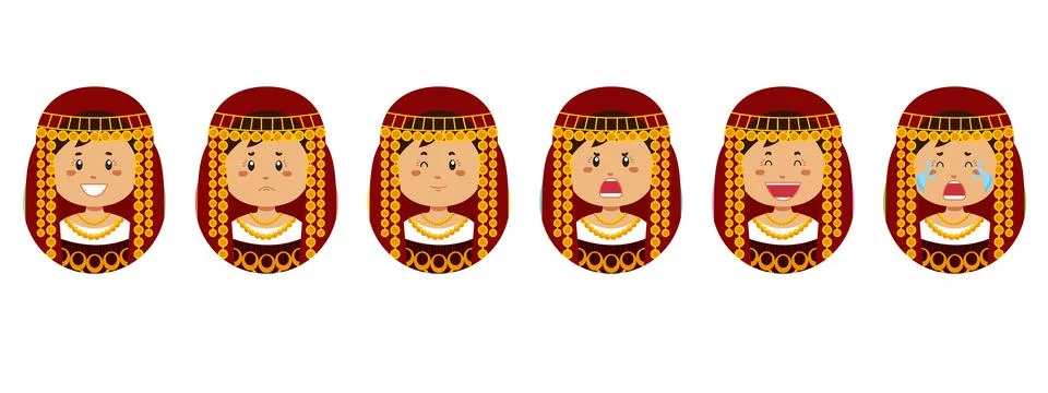 Tunisians Avatar with Various Expression Stock Illustration