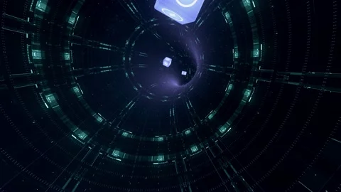 Tunnel Animation and Cryptocurrency cubes Stock Footage 146114632