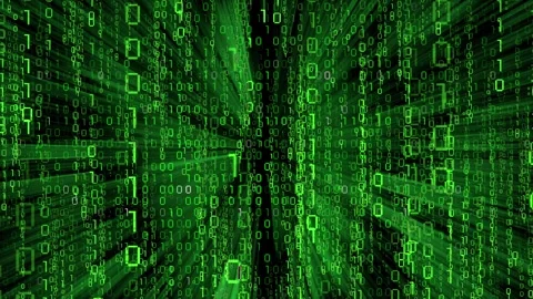 Tunnel with blinking and falling down matrix style binary code Stock Footage 314199882