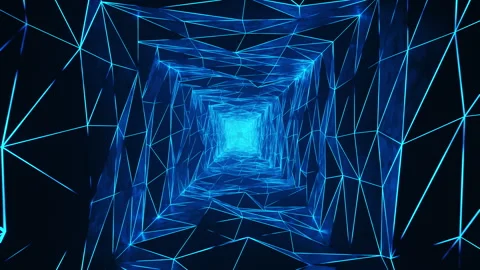 Tunnel with blue lines and triangles. Loop animation Video stock 241238883