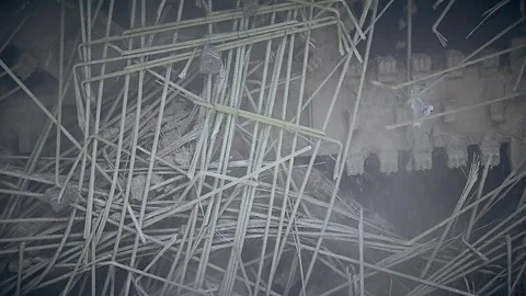 Tunnel boring machine in action during subway construction Video stock 81703801