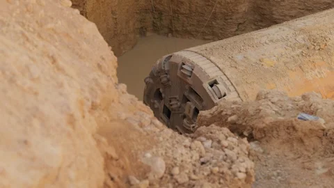 Tunnel Boring Machine at a construction site in the water Stock Footage 263716033
