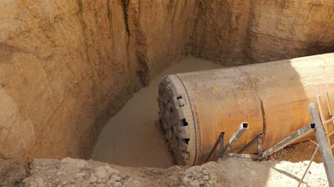 Tunnel Boring Machine at a construction site in the water Stock Footage 263718406