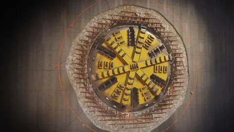 Tunnel Boring Machine Cutterhead Breaking Through Concrete Wall Seamless Loop 库存影片 347457459