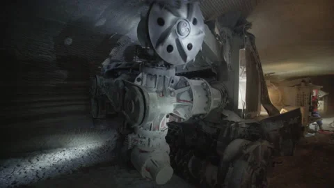 Tunnel Boring Machine working drilling mining underground Stock Footage 147238212