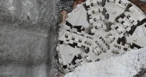 Tunnel boring machine(TBM) head on display at subway construction site ,under Video stock 290843187