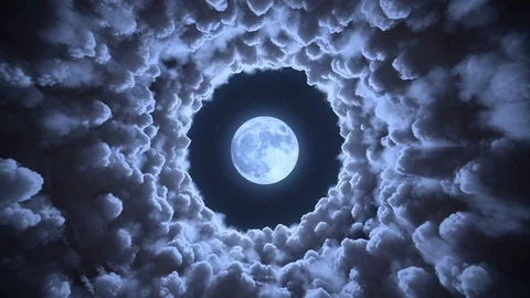 Tunnel in the clouds to moon Stock Footage 106116837