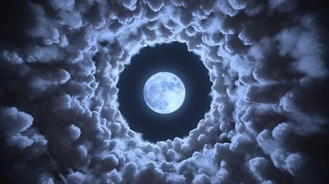 Tunnel in the clouds to moon Stock Illustration