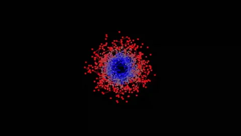 Tunnel of connected particles and lines, changing colors in black Видео 321014165