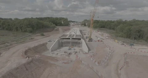 Tunnel Construction Crane Railway HS2 Warwickshire Aerial High-Speed Rail D-Log Stock Footage 219862902