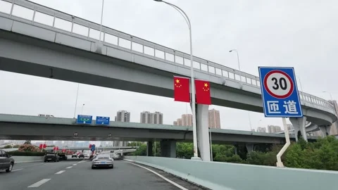 Tunnel-like elevated road in Wuhan seen from a drone Stock Footage 347178773