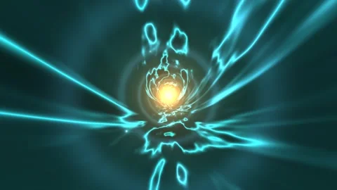 A tunnel filled with blue energy patterns leads to a 動画素材 338329950
