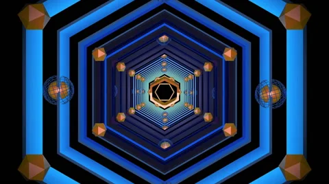 Tunnel Geometric Hexagons blue Vídeos de archivo 52199521