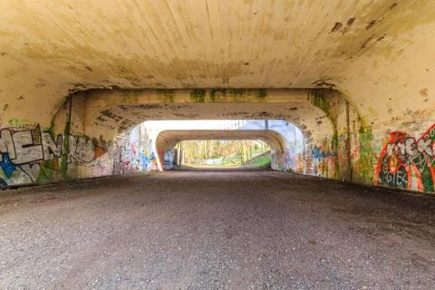 Tunnel with graffiti Stock Photos