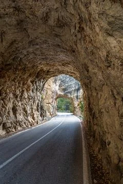 Tunnel hole at Serrania de Cuenca near Cuenca and Fuertescusa. Door to hell,  Stock Photos