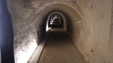 Tunnel inside underground concentration camp B8 Bergkristall in Austria Stock Footage 147024699