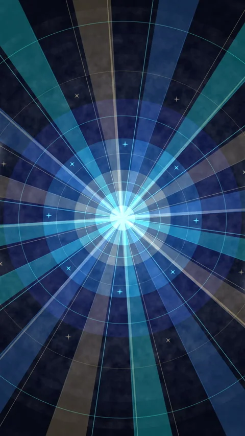 Tunnel loop motion graphic with blue ray burst pattern and space light Video stock 346879131