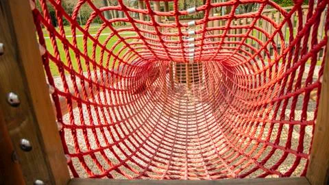 Tunnel made of red string Stock Photos