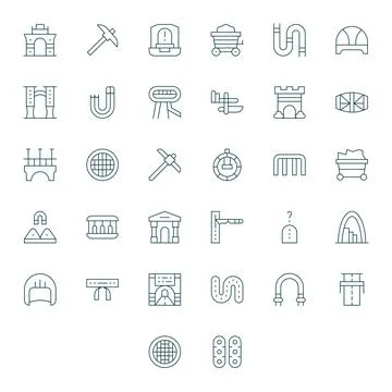 Tunnel Modern Vector Collection with 32 Thin Line 256x256 Pixel Aligned Icons Stock Illustration