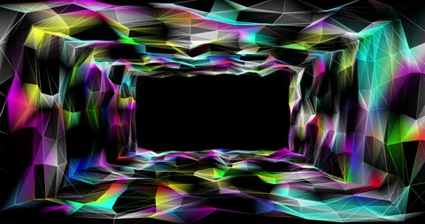 A tunnel of movable translucent iridescent triangular faces 3 Stock Footage 304635387