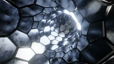 Tunnel movement with changing metal hexagons. Infinitely looping animation Stock Footage 194723181