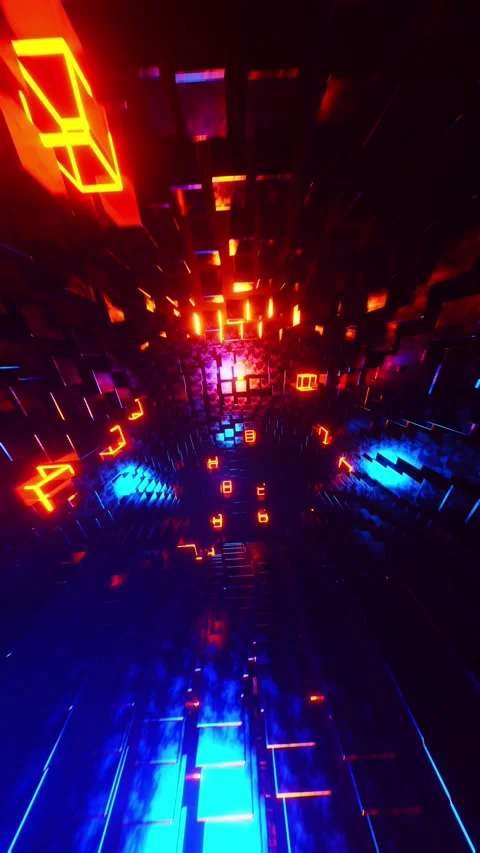 A tunnel with a neon light effect. Vertical looped animation Stock-Footage 308010282