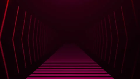 Tunnel with neon light in space, abstract computer generated backdrop, 3D render Stock Footage 92513409