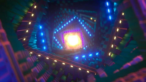 Tunnel with neon lights 3D render VJ loop Stock Footage 131143341