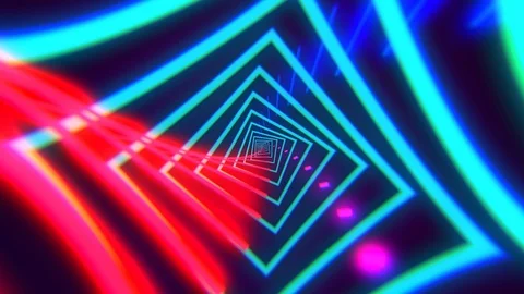 Tunnel of neon rectangle shapes seamless loop Stock Footage