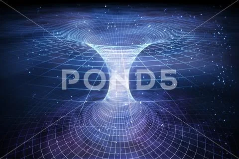 Tunnel or wormhole over curved spacetime. Travelling in space concept. 3D ren Stock Photos