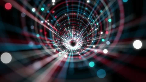 Tunnel particle cycle shape with line and dots connect, Seamless loop Stock Footage 229228311