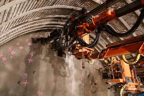 Tunnel piperoof grouting Construction of piperoof grouting for tunnel cons... Stock Photos