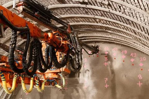 Tunnel piperoof grouting Construction of piperoof grouting for tunnel cons... Stock Photos