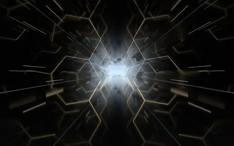 Tunnel with polygon background, 3d rendering. Stock Illustration