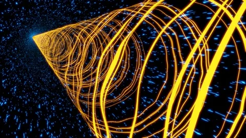 Tunnel, rings surrounded by particles in a subatomic world Stock Footage 246788322