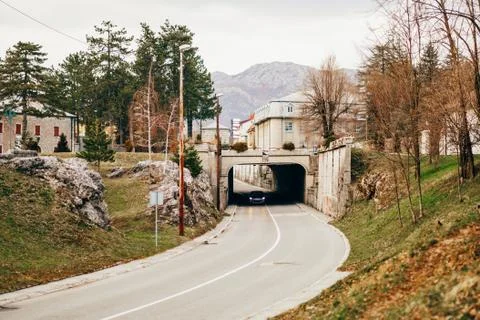 Tunnel on the road. Two-layer coating. Continuous lane on the ro Stock Photos