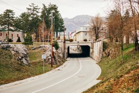 Tunnel on the road. Two-layer coating. Continuous lane on the ro Stock Photos
