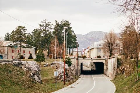Tunnel on the road. Two-layer coating. Continuous lane on the ro Stock Photos