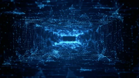 Tunnel Sci-Fi Digital Cyberspace, Digital Data Network and Blockchain Connect Stock Footage 160886392