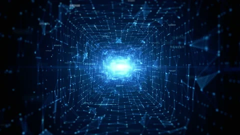 Tunnel Sci-Fi Digital Cyberspace, Digital Data Network and Blockchain Connect Stock Footage 160886680