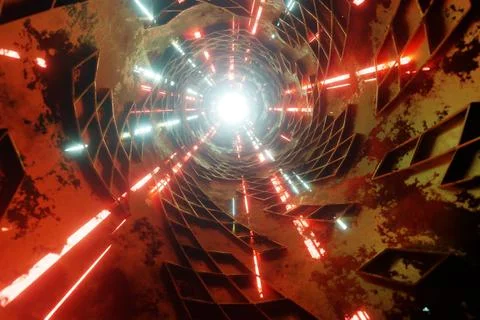 Tunnel Sci-Fi looping environment, Technology digital abstract background.3d  Stock Illustration