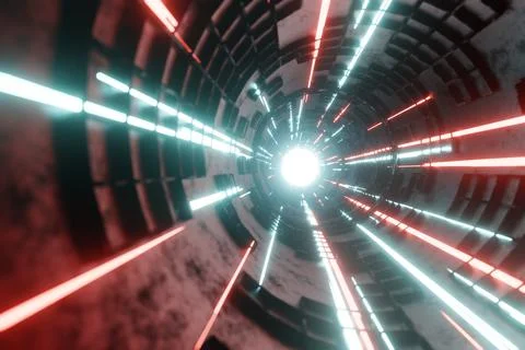 Tunnel Sci-Fi looping environment, Technology digital abstract background.3d  Stock Illustration