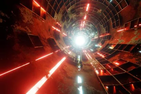 Tunnel Sci-Fi looping environment, Technology digital abstract background.3d  Illustrazione stock