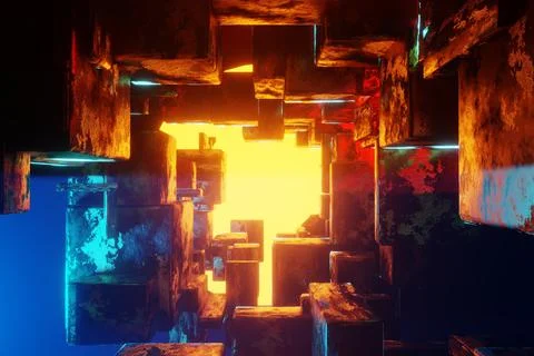 Tunnel Sci-Fi looping environment, Technology digital abstract background.3d  Illustrazione stock