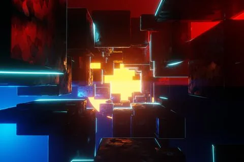 Tunnel Sci-Fi looping environment, Technology digital abstract background.3d  스톡 일러스트