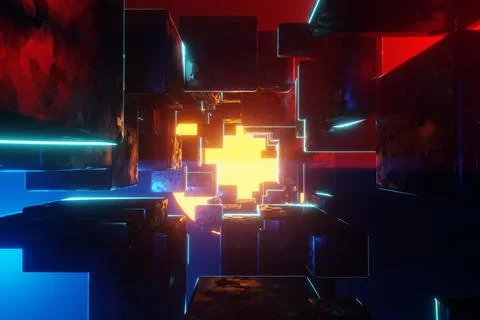 Tunnel Sci-Fi looping environment, Technology digital abstract background.3d  Stock Illustration