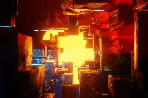 Tunnel Sci-Fi looping environment, Technology digital abstract background.3d  Illustrazione stock