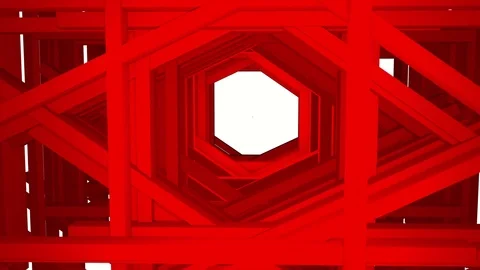 Tunnel of three-dimensional red beams chaotically moving. 3D rendering Stock Footage 94830949